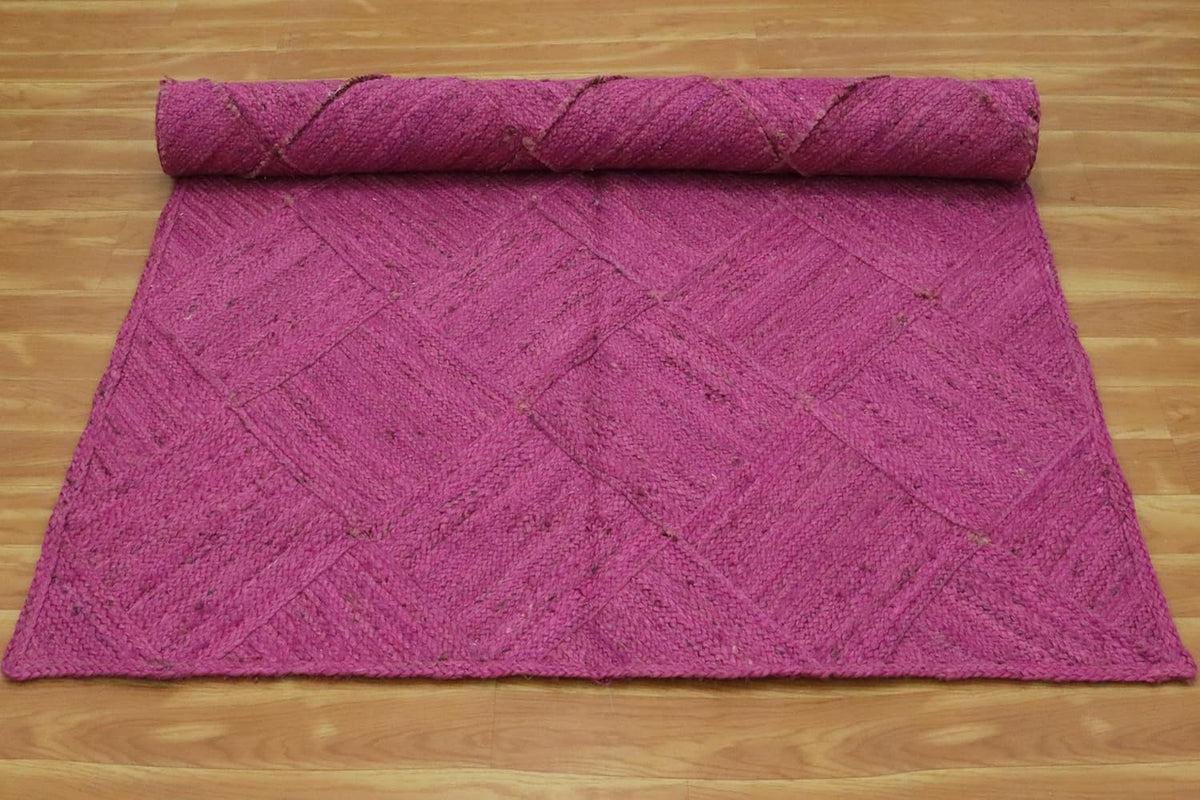 Hand Braided Jute 4 Ft Square Kilim Rug Flatweave Pink Geometric Pattern Jute Sisal Rug, Thick 0.27 Inch Indoor Outdoor Carpet for Kitchen, Bedside, Yoga Mat - Colors B