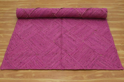 Hand Braided Jute 4 Ft Square Kilim Rug Flatweave Pink Geometric Pattern Jute Sisal Rug, Thick 0.27 Inch Indoor Outdoor Carpet for Kitchen, Bedside, Yoga Mat - Colors B