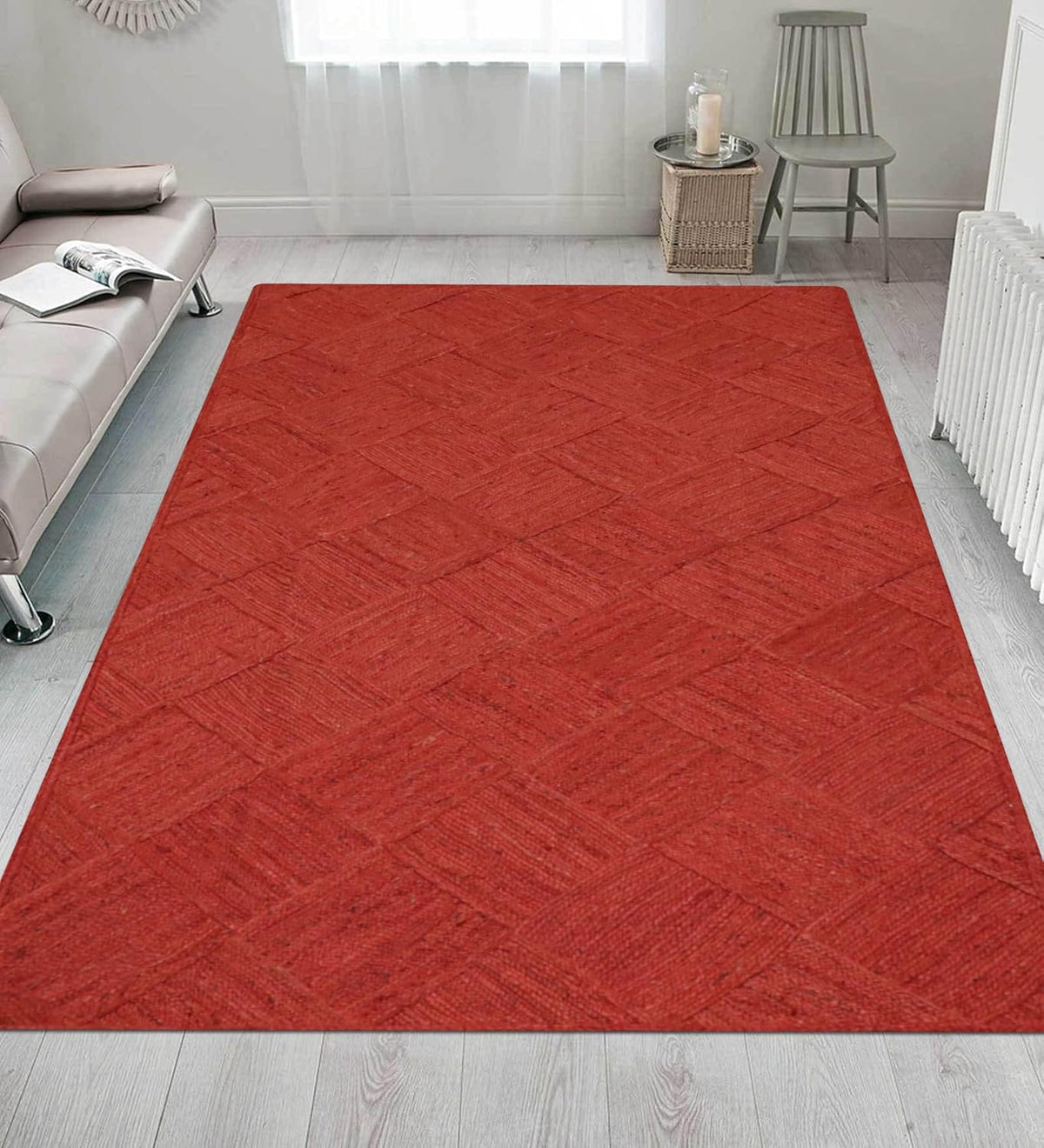 Hand Braided Jute 4 Ft Square Kilim Rug Flatweave Pink Geometric Pattern Jute Sisal Rug, Thick 0.27 Inch Indoor Outdoor Carpet for Kitchen, Bedside, Yoga Mat - Colors B