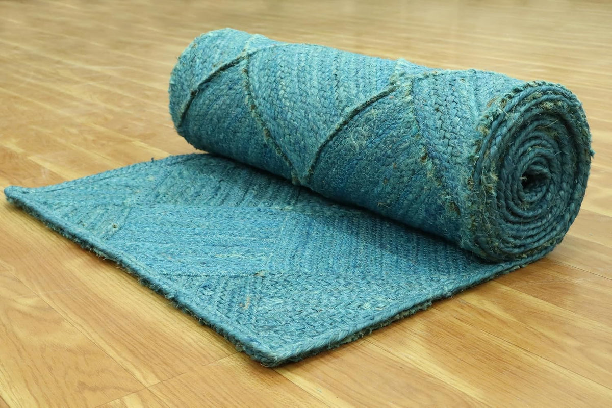 Hand Braided Jute 4 Ft Square Kilim Rug Flatweave Pink Geometric Pattern Jute Sisal Rug, Thick 0.27 Inch Indoor Outdoor Carpet for Kitchen, Bedside, Yoga Mat - Colors B
