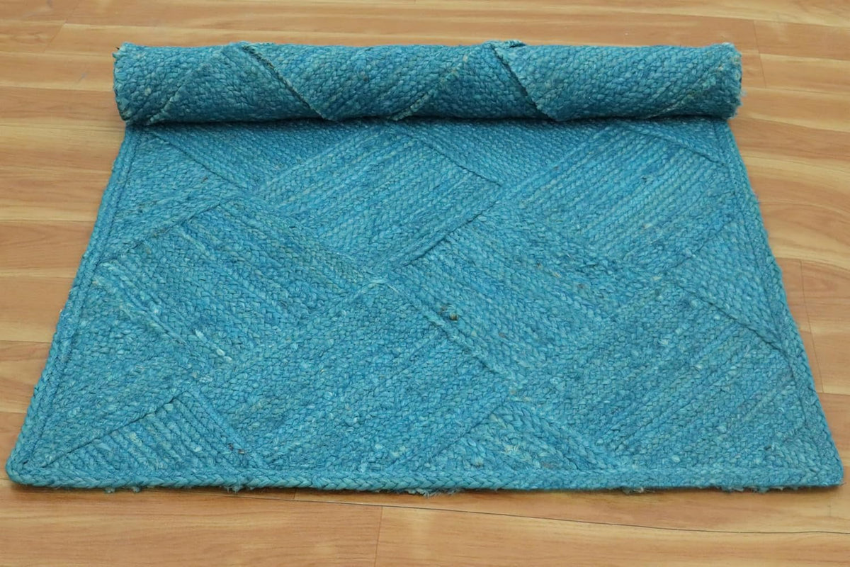 Hand Braided Jute 4 Ft Square Kilim Rug Flatweave Pink Geometric Pattern Jute Sisal Rug, Thick 0.27 Inch Indoor Outdoor Carpet for Kitchen, Bedside, Yoga Mat - Colors B