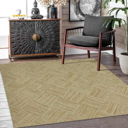 Hand Braided Jute 4 Ft Square Kilim Rug Flatweave Pink Geometric Pattern Jute Sisal Rug, Thick 0.27 Inch Indoor Outdoor Carpet for Kitchen, Bedside, Yoga Mat - Colors B
