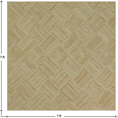 Hand Braided Jute 4 Ft Square Kilim Rug Flatweave Pink Geometric Pattern Jute Sisal Rug, Thick 0.27 Inch Indoor Outdoor Carpet for Kitchen, Bedside, Yoga Mat - Colors B