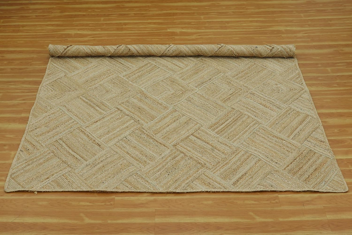 Hand Braided Jute 4 Ft Square Kilim Rug Flatweave Pink Geometric Pattern Jute Sisal Rug, Thick 0.27 Inch Indoor Outdoor Carpet for Kitchen, Bedside, Yoga Mat - Colors B
