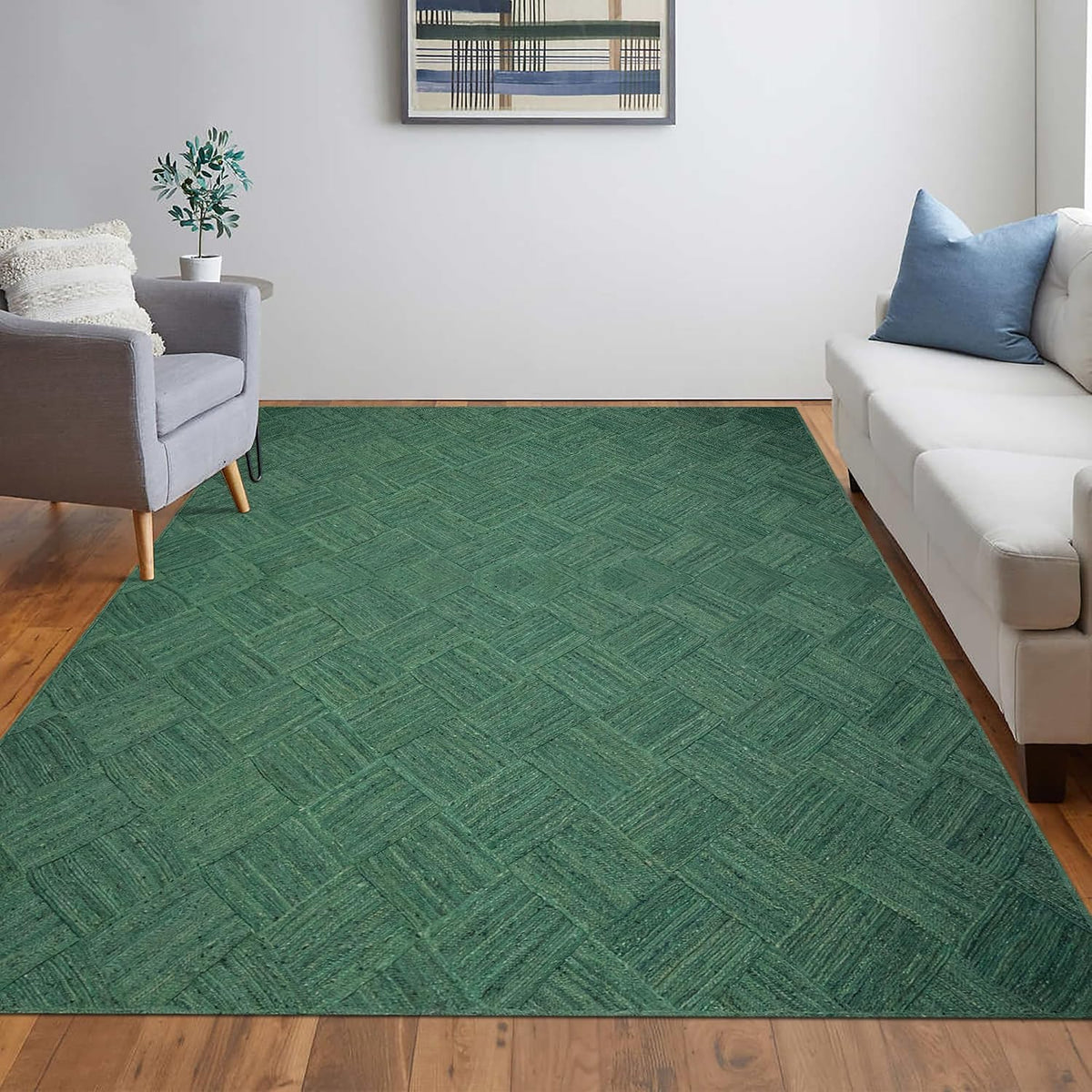 Hand Braided Jute 4 Ft Square Kilim Rug Flatweave Pink Geometric Pattern Jute Sisal Rug, Thick 0.27 Inch Indoor Outdoor Carpet for Kitchen, Bedside, Yoga Mat - Colors B