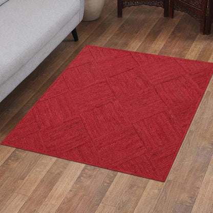 Hand Braided Jute 4 Ft Square Kilim Rug Flatweave Pink Geometric Pattern Jute Sisal Rug, Thick 0.27 Inch Indoor Outdoor Carpet for Kitchen, Bedside, Yoga Mat - Colors B