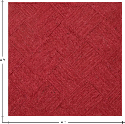 Hand Braided Jute 4 Ft Square Kilim Rug Flatweave Pink Geometric Pattern Jute Sisal Rug, Thick 0.27 Inch Indoor Outdoor Carpet for Kitchen, Bedside, Yoga Mat - Colors B