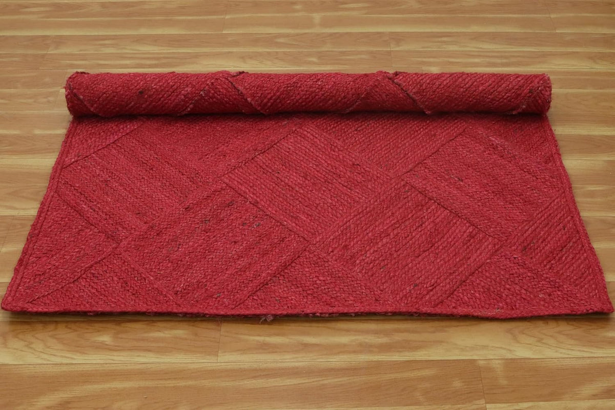 Hand Braided Jute 4 Ft Square Kilim Rug Flatweave Pink Geometric Pattern Jute Sisal Rug, Thick 0.27 Inch Indoor Outdoor Carpet for Kitchen, Bedside, Yoga Mat - Colors B