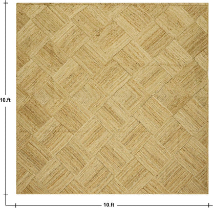 Hand Braided Jute 4 Ft Square Kilim Rug Flatweave Pink Geometric Pattern Jute Sisal Rug, Thick 0.27 Inch Indoor Outdoor Carpet for Kitchen, Bedside, Yoga Mat - Colors B