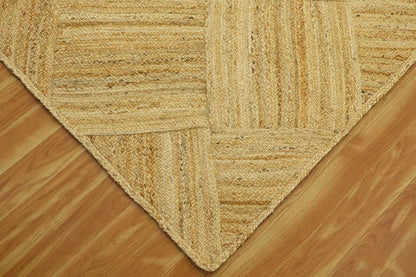 Hand Braided Jute 4 Ft Square Kilim Rug Flatweave Pink Geometric Pattern Jute Sisal Rug, Thick 0.27 Inch Indoor Outdoor Carpet for Kitchen, Bedside, Yoga Mat - Colors B