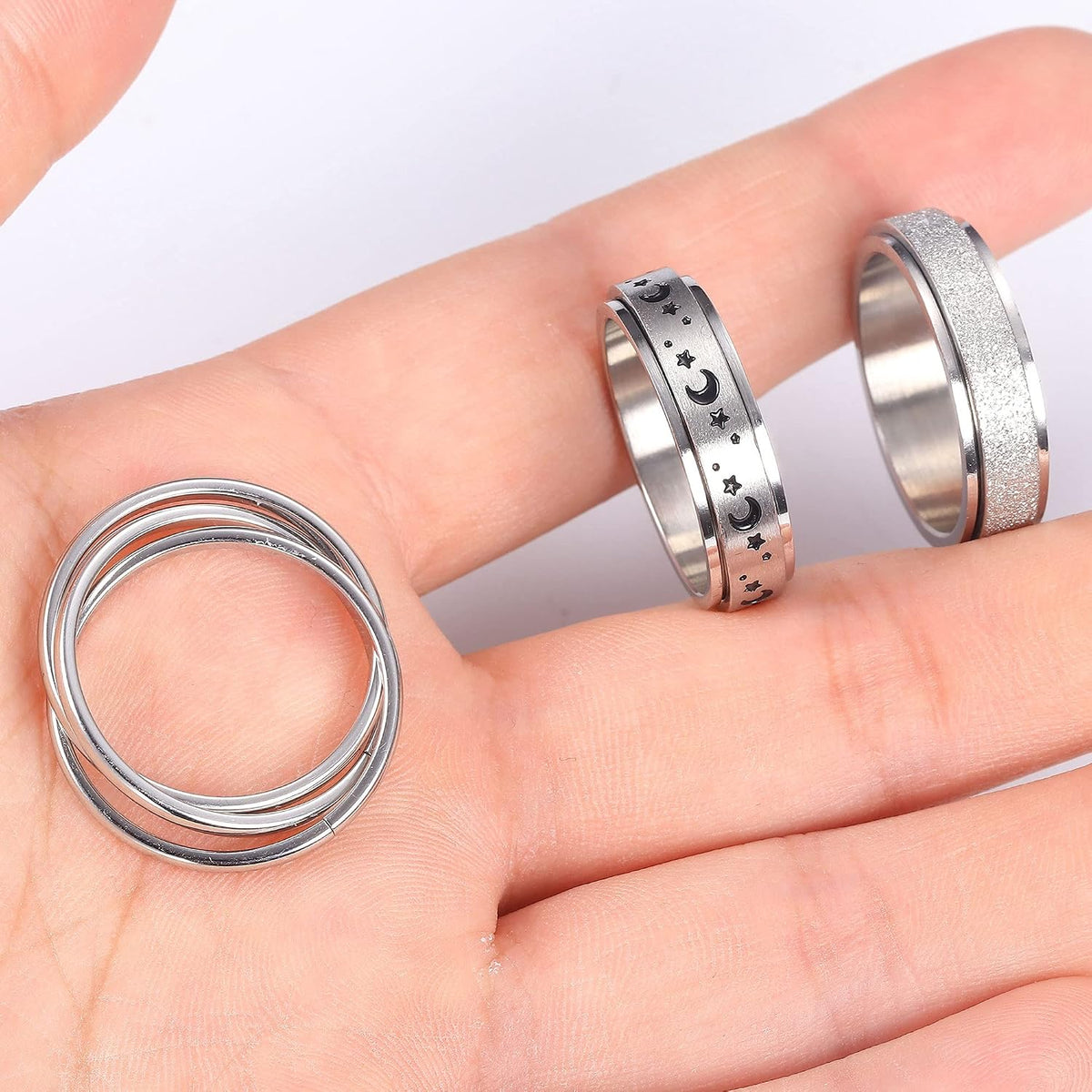 FUNRUN JEWELRY Fidget Anxiety Rings for Women and Men Spinner Ring 4-6PCS
