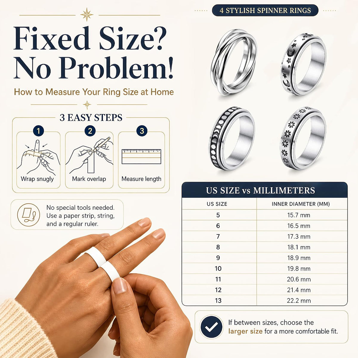 FUNRUN JEWELRY Fidget Anxiety Rings for Women and Men Spinner Ring 4-6PCS