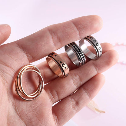 FUNRUN JEWELRY Fidget Anxiety Rings for Women and Men Spinner Ring 4-6PCS