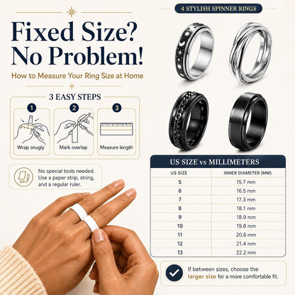 FUNRUN JEWELRY Fidget Anxiety Rings for Women and Men Spinner Ring 4-6PCS