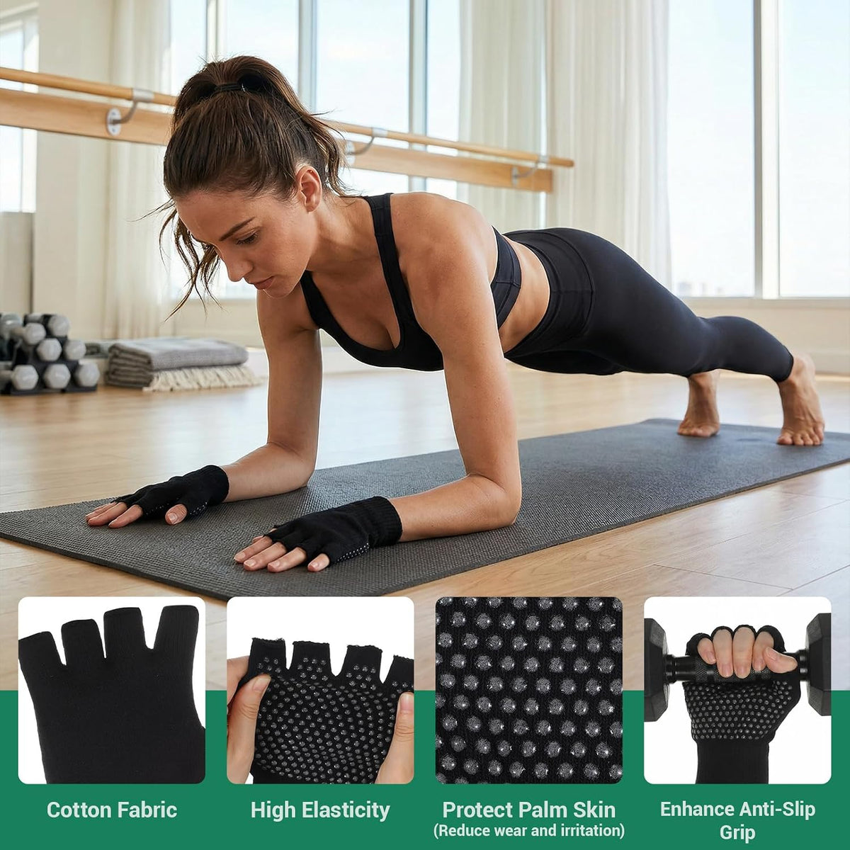 2 Pairs Yoga Gloves for Women, Workout Grip Pilates Gloves