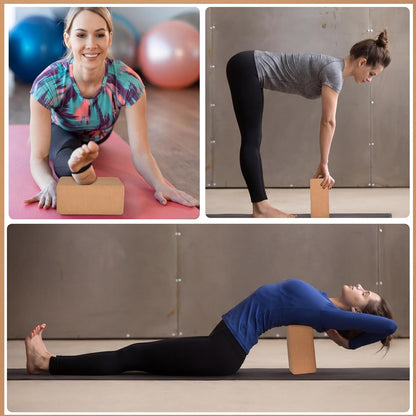 4 Pcs Cork Yoga Blocks, 9 x 6 x 4 in Non Slip Bricks