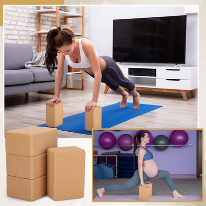 4 Pcs Cork Yoga Blocks, 9 x 6 x 4 in Non Slip Bricks