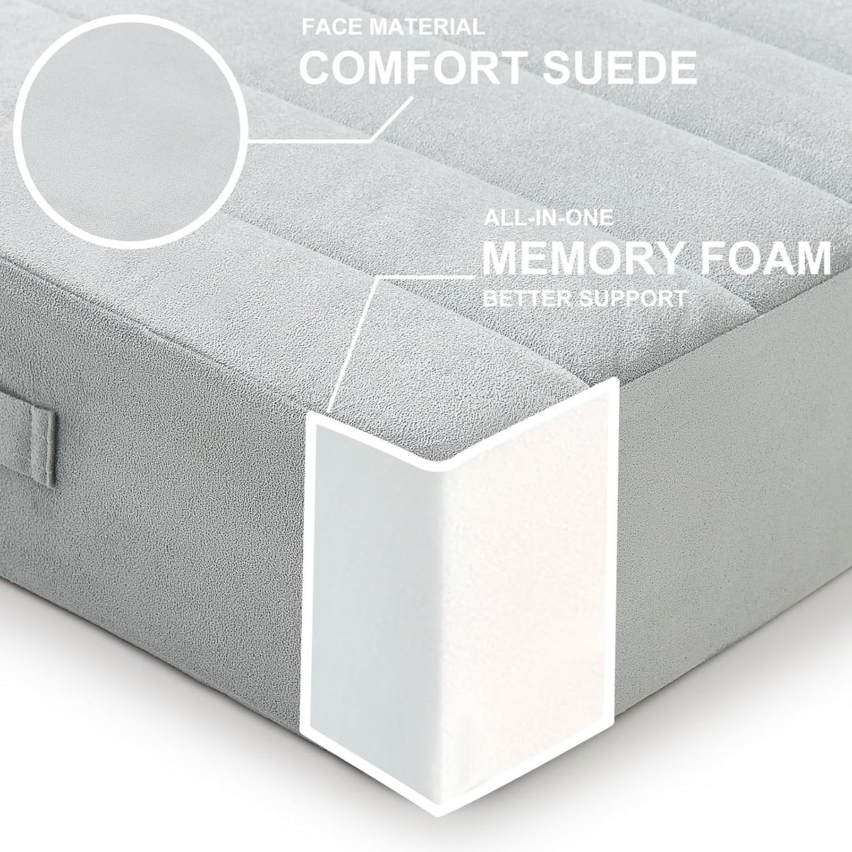 2 Pcs High Density Foam Floor Pillow - Upgraded Large Pillows Seating for Adults - Outdoor Floor Cushion with Soft Tufted Cover - Yoga Pillows for Sitting On Floor - 22 Inch Light Gray