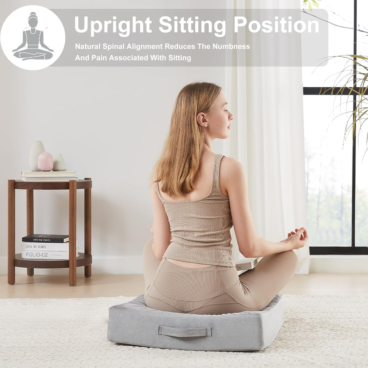 2 Pcs High Density Foam Floor Pillow - Upgraded Large Pillows Seating for Adults - Outdoor Floor Cushion with Soft Tufted Cover - Yoga Pillows for Sitting On Floor - 22 Inch Light Gray