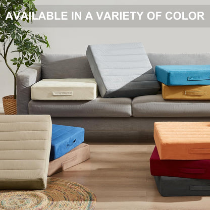 2 Pcs High Density Foam Floor Pillow - Upgraded Large Pillows Seating for Adults - Outdoor Floor Cushion with Soft Tufted Cover - Yoga Pillows for Sitting On Floor - 22 Inch Light Gray