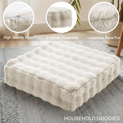 2 Pcs High Density Foam Floor Pillow - Upgraded Large Pillows Seating for Adults - Outdoor Floor Cushion with Soft Tufted Cover - Yoga Pillows for Sitting On Floor - 22 Inch Light Gray