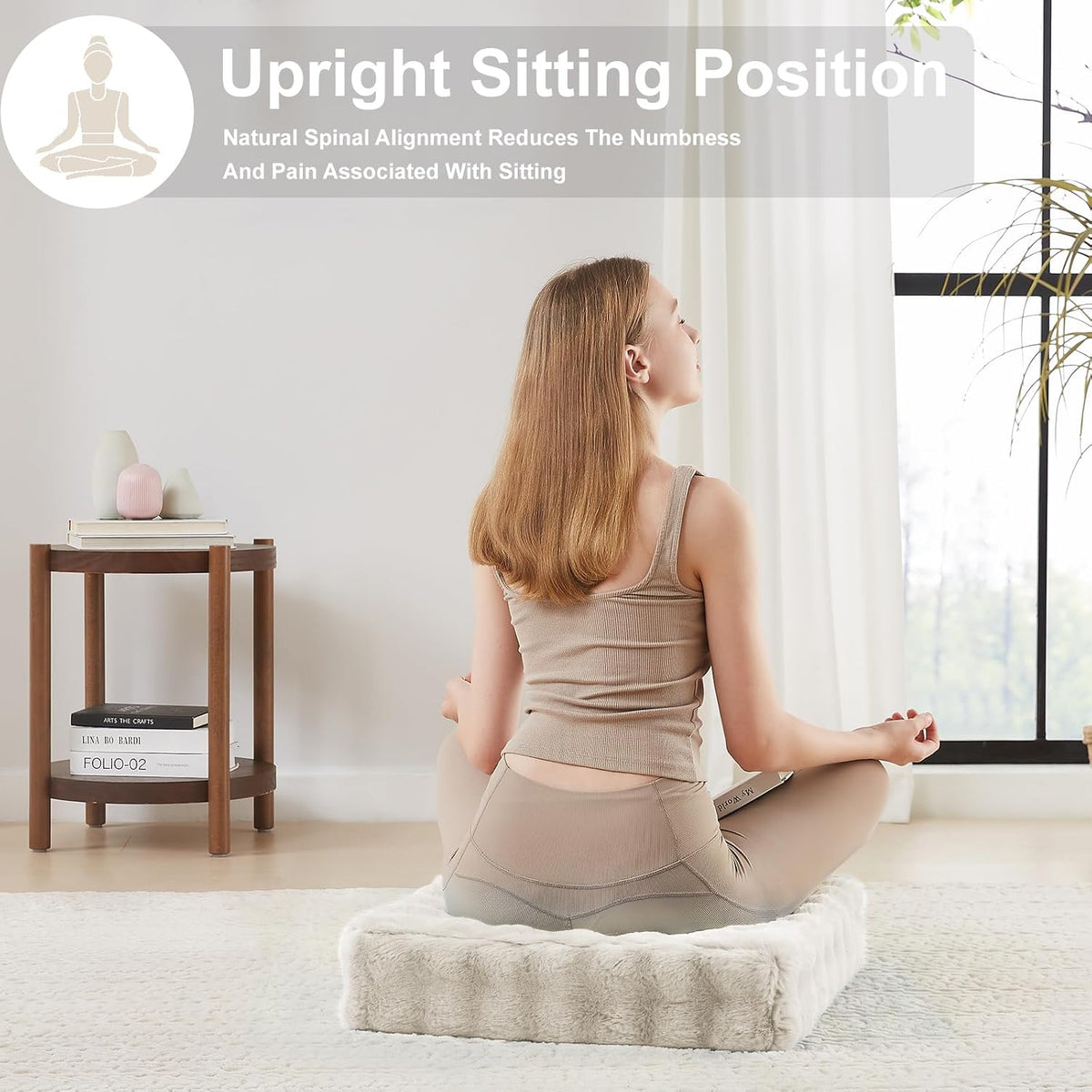 2 Pcs High Density Foam Floor Pillow - Upgraded Large Pillows Seating for Adults - Outdoor Floor Cushion with Soft Tufted Cover - Yoga Pillows for Sitting On Floor - 22 Inch Light Gray