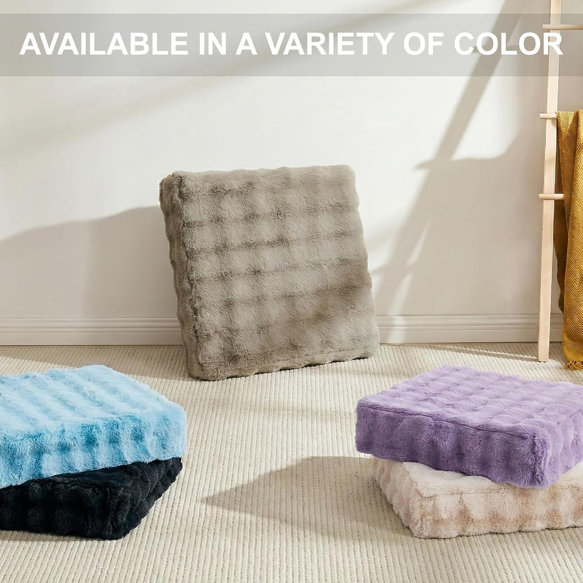 2 Pcs High Density Foam Floor Pillow - Upgraded Large Pillows Seating for Adults - Outdoor Floor Cushion with Soft Tufted Cover - Yoga Pillows for Sitting On Floor - 22 Inch Light Gray