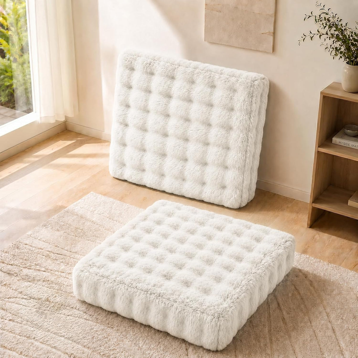2 Pcs High Density Foam Floor Pillow - Upgraded Large Pillows Seating for Adults - Outdoor Floor Cushion with Soft Tufted Cover - Yoga Pillows for Sitting On Floor - 22 Inch Light Gray
