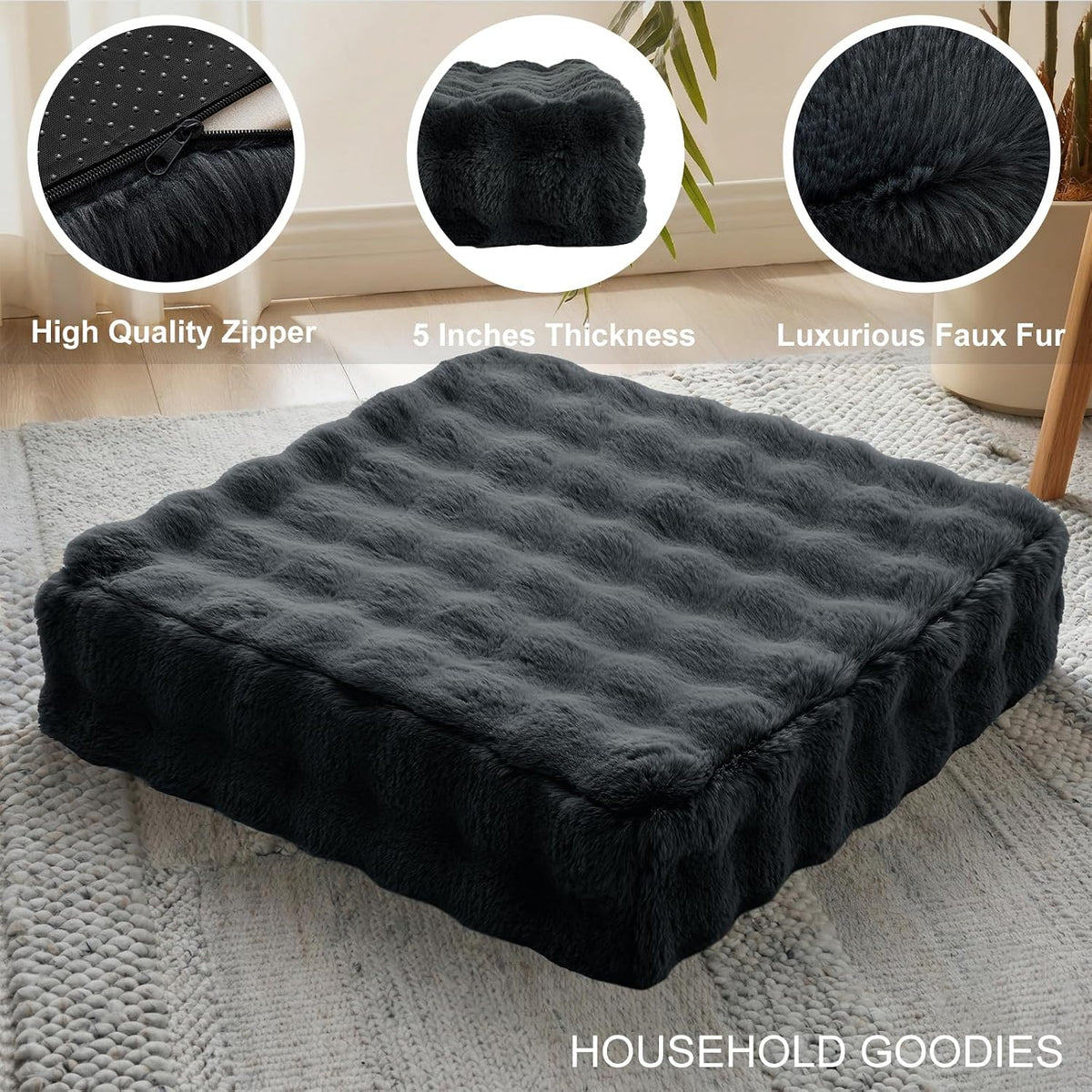2 Pcs High Density Foam Floor Pillow - Upgraded Large Pillows Seating for Adults - Outdoor Floor Cushion with Soft Tufted Cover - Yoga Pillows for Sitting On Floor - 22 Inch Light Gray