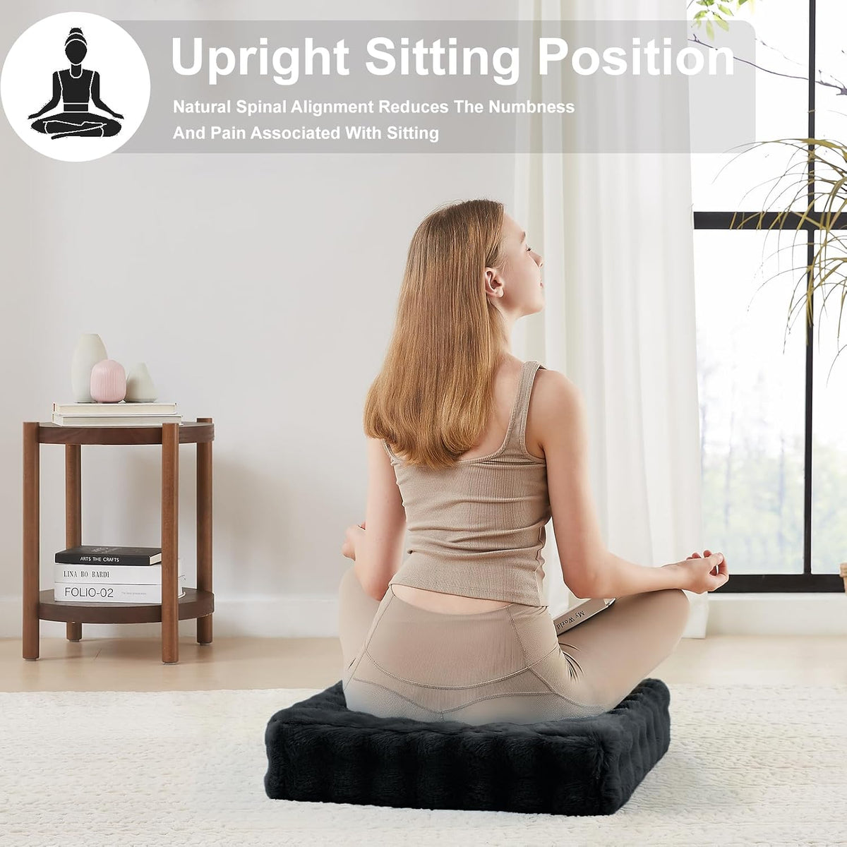 2 Pcs High Density Foam Floor Pillow - Upgraded Large Pillows Seating for Adults - Outdoor Floor Cushion with Soft Tufted Cover - Yoga Pillows for Sitting On Floor - 22 Inch Light Gray