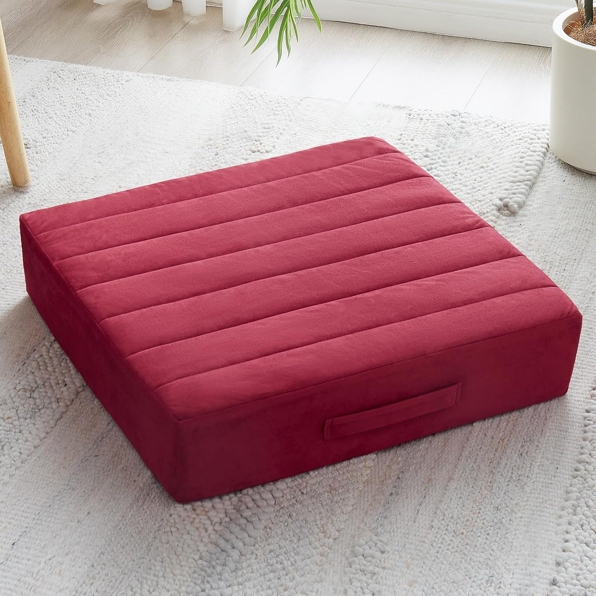2 Pcs High Density Foam Floor Pillow - Upgraded Large Pillows Seating for Adults - Outdoor Floor Cushion with Soft Tufted Cover - Yoga Pillows for Sitting On Floor - 22 Inch Light Gray