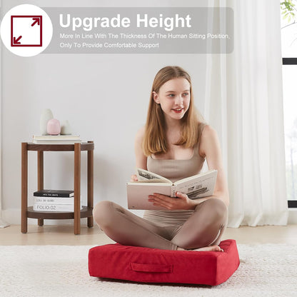2 Pcs High Density Foam Floor Pillow - Upgraded Large Pillows Seating for Adults - Outdoor Floor Cushion with Soft Tufted Cover - Yoga Pillows for Sitting On Floor - 22 Inch Light Gray
