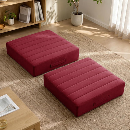 2 Pcs High Density Foam Floor Pillow - Upgraded Large Pillows Seating for Adults - Outdoor Floor Cushion with Soft Tufted Cover - Yoga Pillows for Sitting On Floor - 22 Inch Light Gray