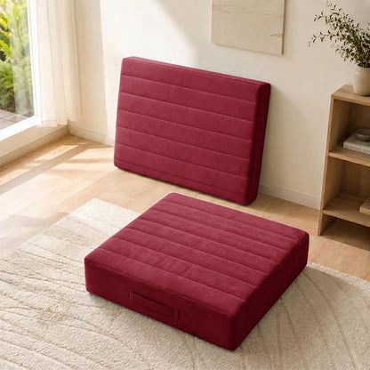 2 Pcs High Density Foam Floor Pillow - Upgraded Large Pillows Seating for Adults - Outdoor Floor Cushion with Soft Tufted Cover - Yoga Pillows for Sitting On Floor - 22 Inch Light Gray