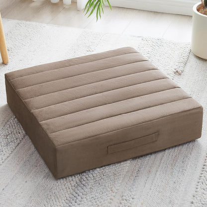 2 Pcs High Density Foam Floor Pillow - Upgraded Large Pillows Seating for Adults - Outdoor Floor Cushion with Soft Tufted Cover - Yoga Pillows for Sitting On Floor - 22 Inch Light Gray