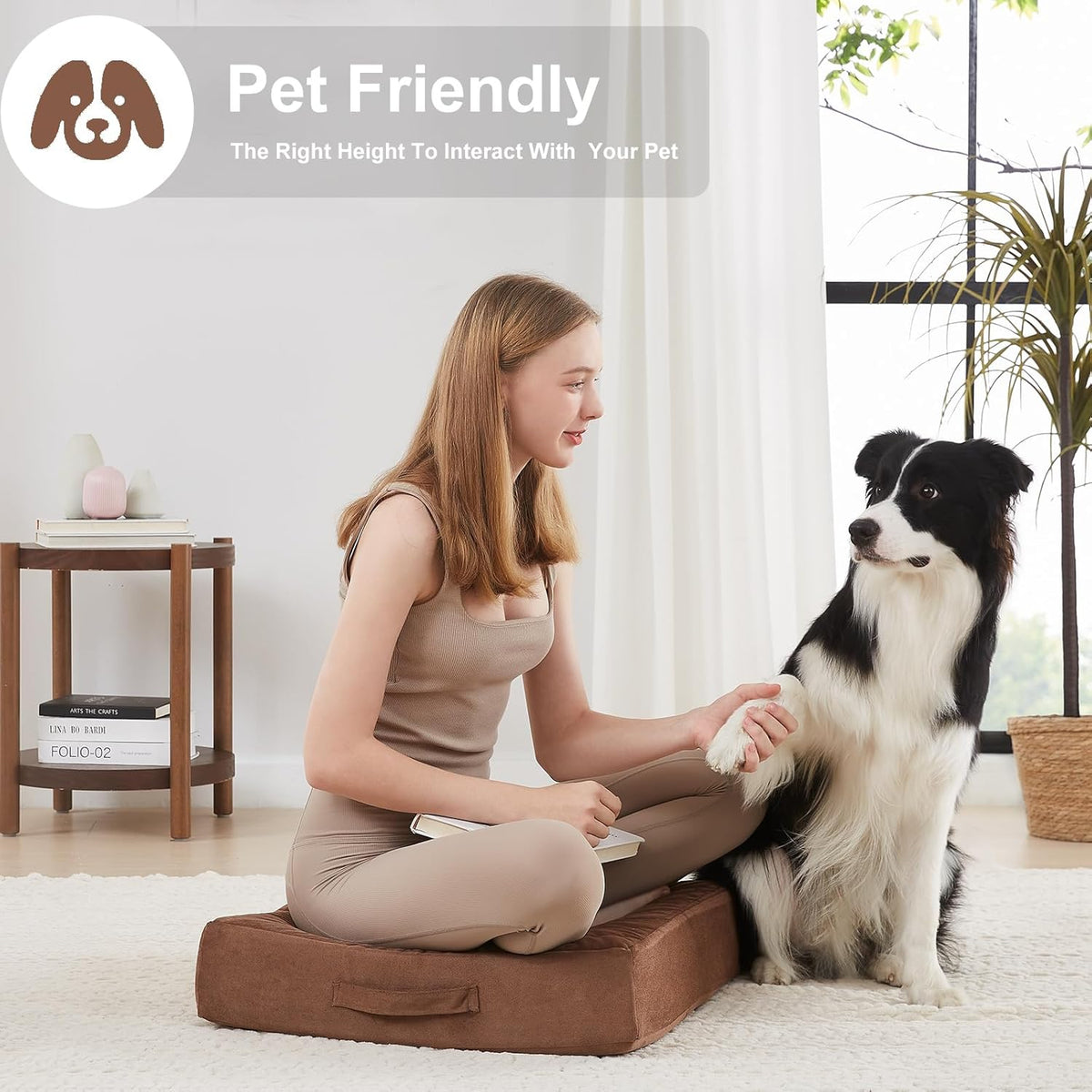 2 Pcs High Density Foam Floor Pillow - Upgraded Large Pillows Seating for Adults - Outdoor Floor Cushion with Soft Tufted Cover - Yoga Pillows for Sitting On Floor - 22 Inch Light Gray
