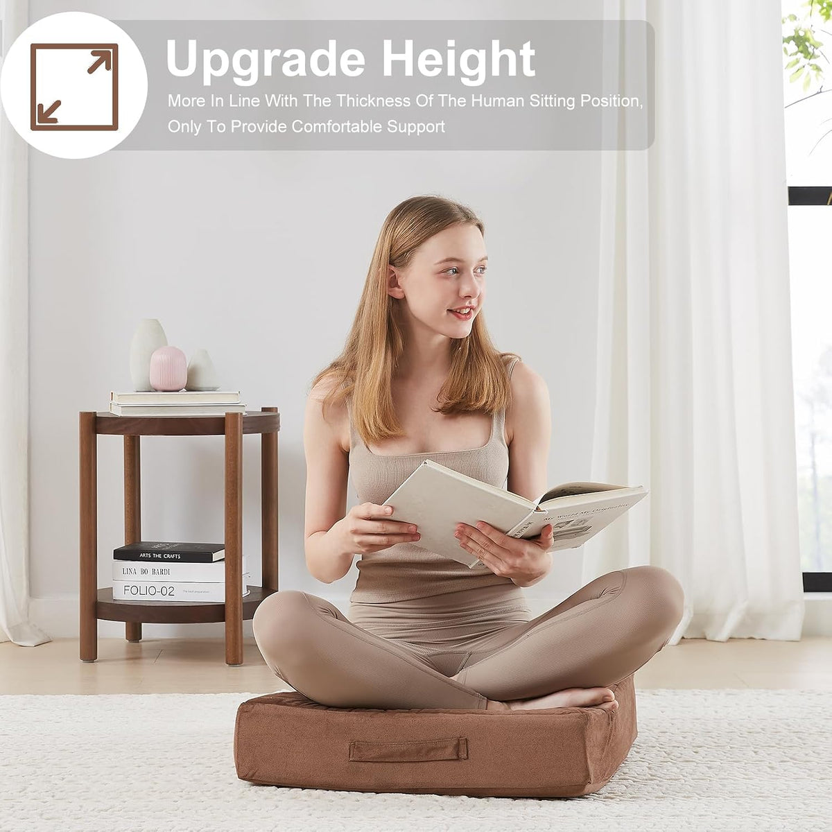 2 Pcs High Density Foam Floor Pillow - Upgraded Large Pillows Seating for Adults - Outdoor Floor Cushion with Soft Tufted Cover - Yoga Pillows for Sitting On Floor - 22 Inch Light Gray