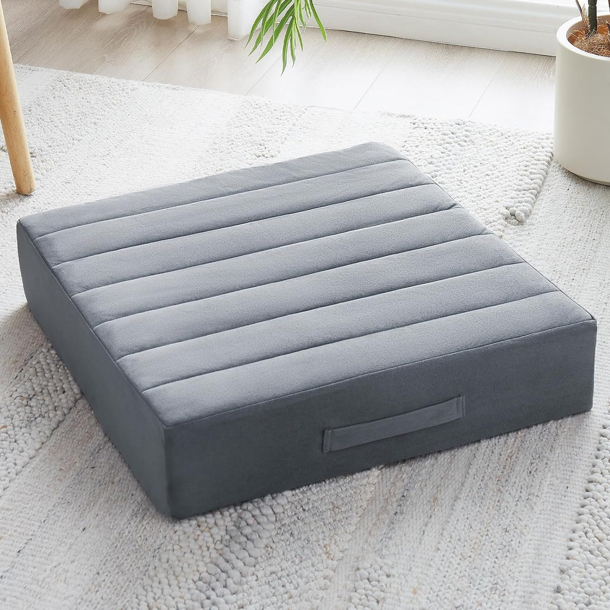 2 Pcs High Density Foam Floor Pillow - Upgraded Large Pillows Seating for Adults - Outdoor Floor Cushion with Soft Tufted Cover - Yoga Pillows for Sitting On Floor - 22 Inch Light Gray