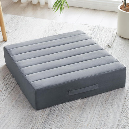 2 Pcs High Density Foam Floor Pillow - Upgraded Large Pillows Seating for Adults - Outdoor Floor Cushion with Soft Tufted Cover - Yoga Pillows for Sitting On Floor - 22 Inch Light Gray