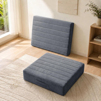 2 Pcs High Density Foam Floor Pillow - Upgraded Large Pillows Seating for Adults - Outdoor Floor Cushion with Soft Tufted Cover - Yoga Pillows for Sitting On Floor - 22 Inch Light Gray
