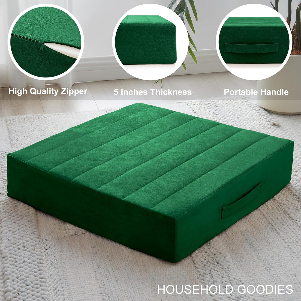 2 Pcs High Density Foam Floor Pillow - Upgraded Large Pillows Seating for Adults - Outdoor Floor Cushion with Soft Tufted Cover - Yoga Pillows for Sitting On Floor - 22 Inch Light Gray