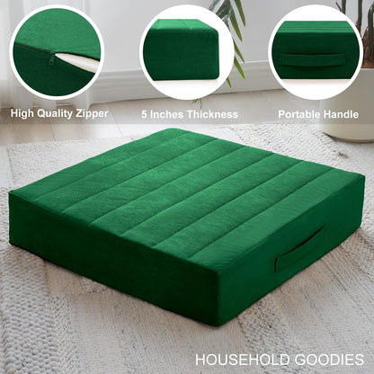 2 Pcs High Density Foam Floor Pillow - Upgraded Large Pillows Seating for Adults - Outdoor Floor Cushion with Soft Tufted Cover - Yoga Pillows for Sitting On Floor - 22 Inch Light Gray