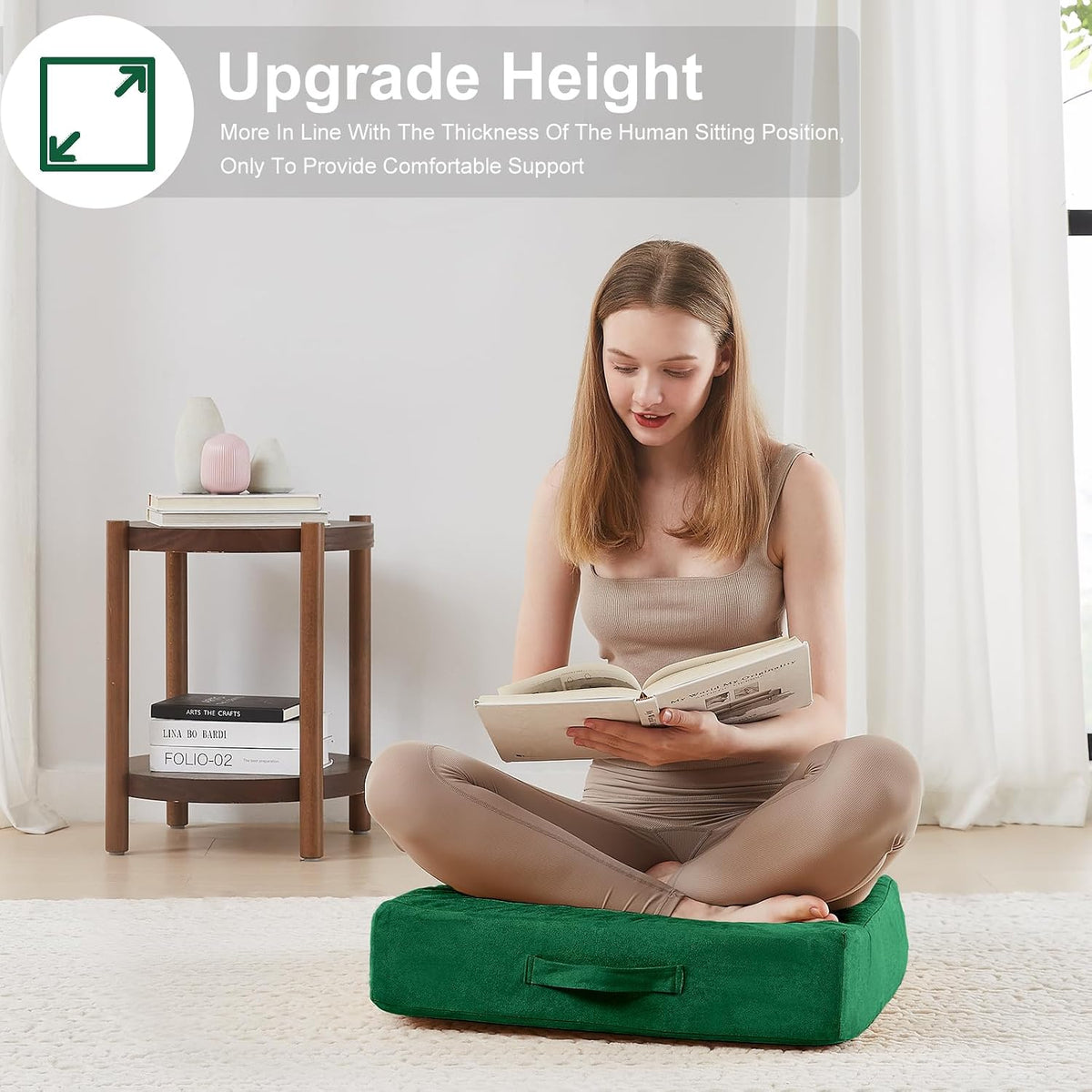 2 Pcs High Density Foam Floor Pillow - Upgraded Large Pillows Seating for Adults - Outdoor Floor Cushion with Soft Tufted Cover - Yoga Pillows for Sitting On Floor - 22 Inch Light Gray