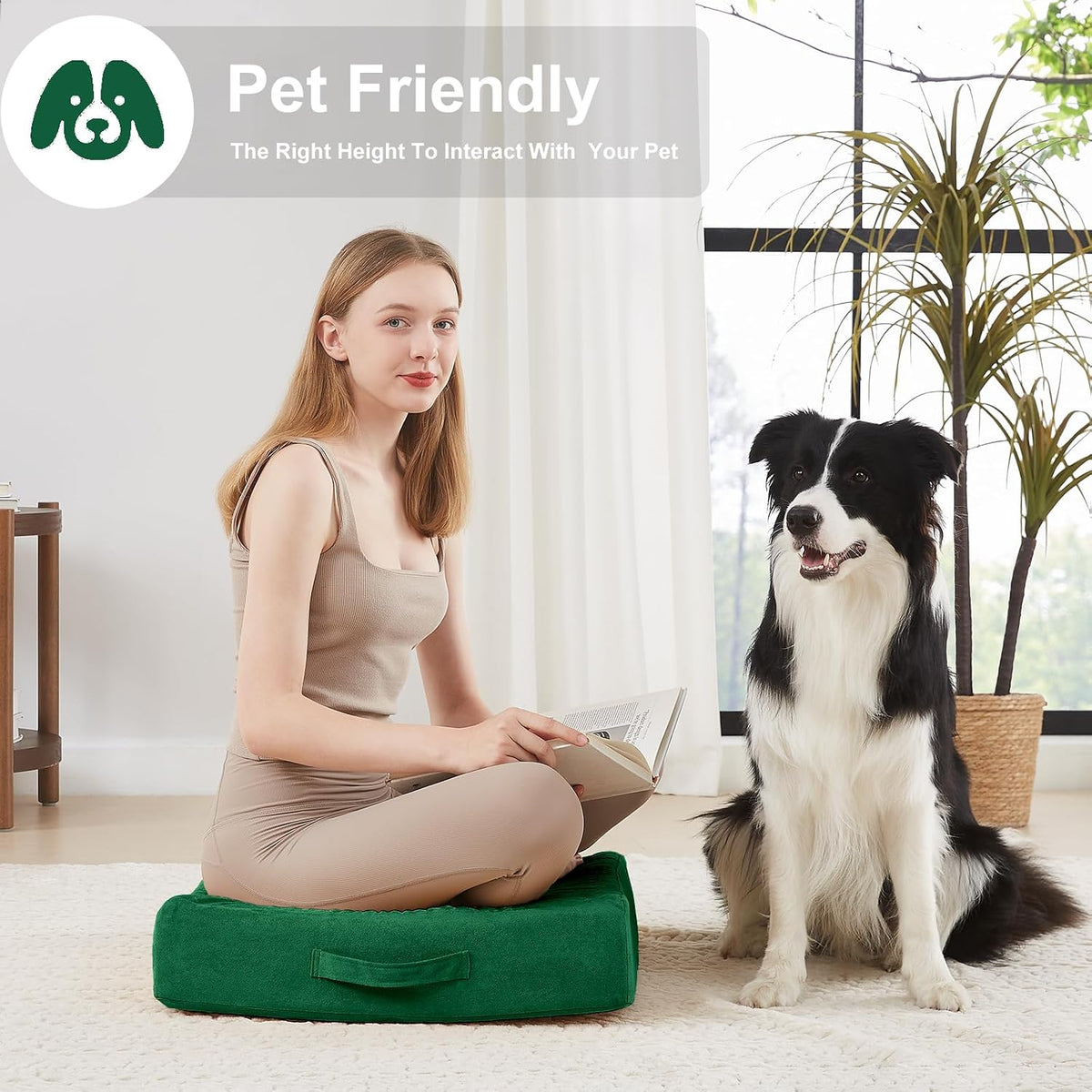 2 Pcs High Density Foam Floor Pillow - Upgraded Large Pillows Seating for Adults - Outdoor Floor Cushion with Soft Tufted Cover - Yoga Pillows for Sitting On Floor - 22 Inch Light Gray