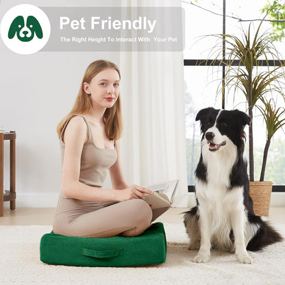 2 Pcs High Density Foam Floor Pillow - Upgraded Large Pillows Seating for Adults - Outdoor Floor Cushion with Soft Tufted Cover - Yoga Pillows for Sitting On Floor - 22 Inch Light Gray