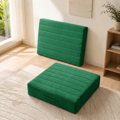 2 Pcs High Density Foam Floor Pillow - Upgraded Large Pillows Seating for Adults - Outdoor Floor Cushion with Soft Tufted Cover - Yoga Pillows for Sitting On Floor - 22 Inch Light Gray