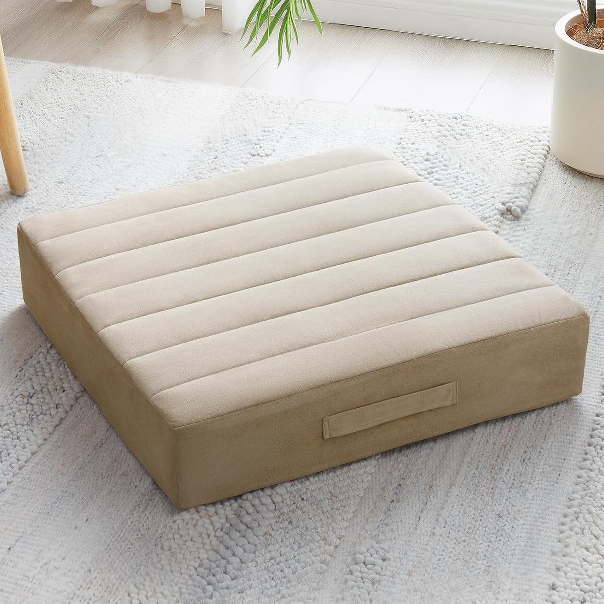 2 Pcs High Density Foam Floor Pillow - Upgraded Large Pillows Seating for Adults - Outdoor Floor Cushion with Soft Tufted Cover - Yoga Pillows for Sitting On Floor - 22 Inch Light Gray