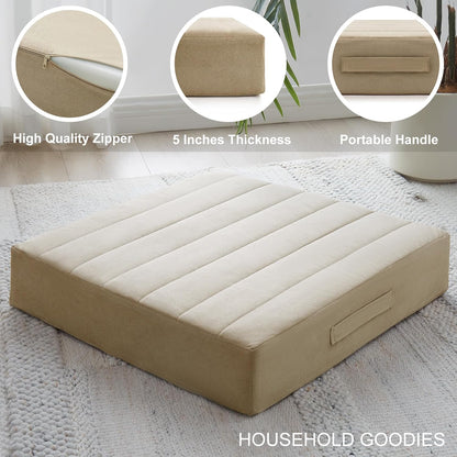 2 Pcs High Density Foam Floor Pillow - Upgraded Large Pillows Seating for Adults - Outdoor Floor Cushion with Soft Tufted Cover - Yoga Pillows for Sitting On Floor - 22 Inch Light Gray