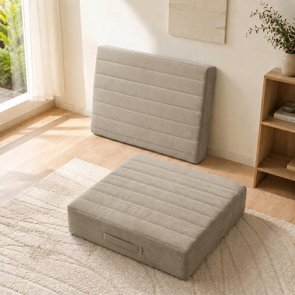 2 Pcs High Density Foam Floor Pillow - Upgraded Large Pillows Seating for Adults - Outdoor Floor Cushion with Soft Tufted Cover - Yoga Pillows for Sitting On Floor - 22 Inch Light Gray