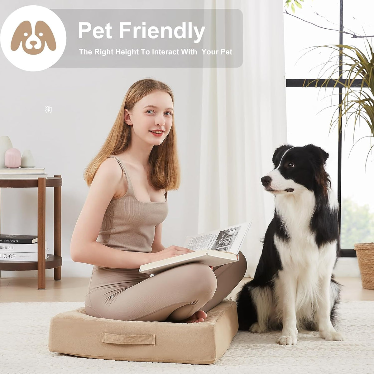 2 Pcs High Density Foam Floor Pillow - Upgraded Large Pillows Seating for Adults - Outdoor Floor Cushion with Soft Tufted Cover - Yoga Pillows for Sitting On Floor - 22 Inch Light Gray